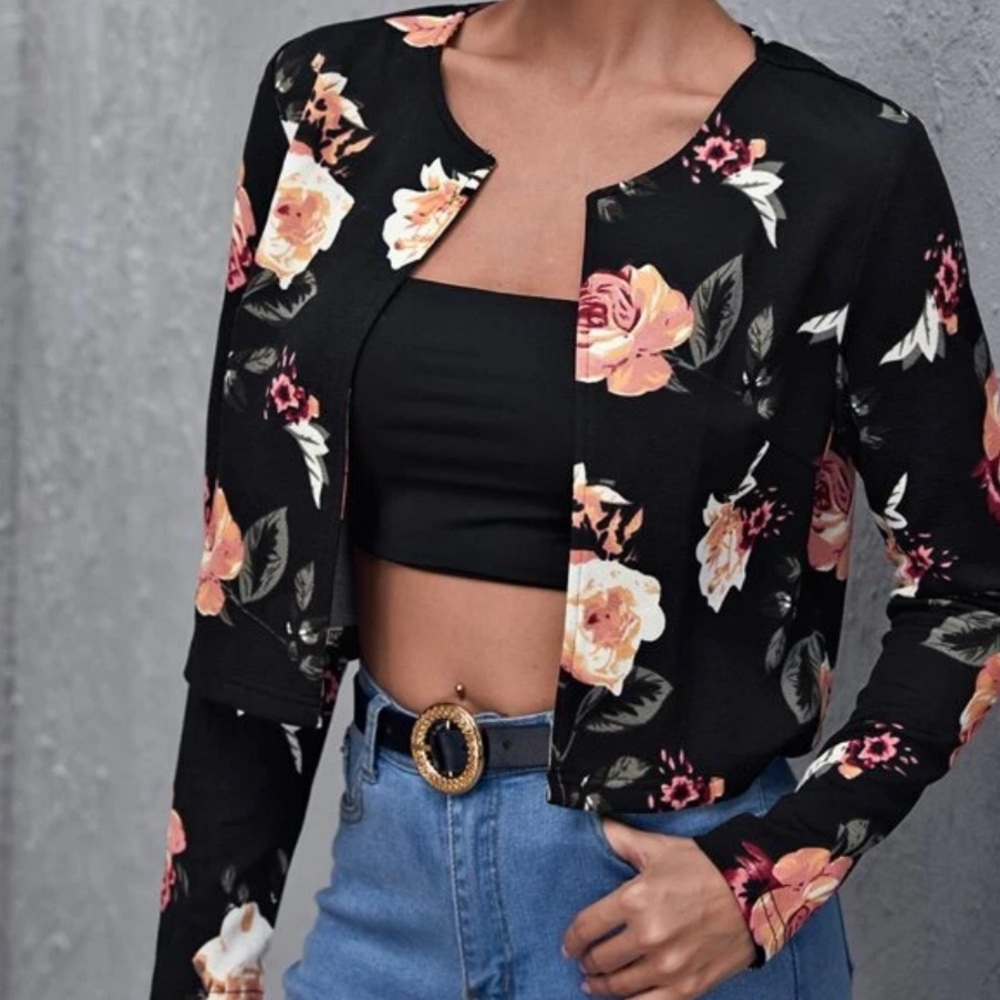 SHEIN Floral Print Open Front Jacket size M